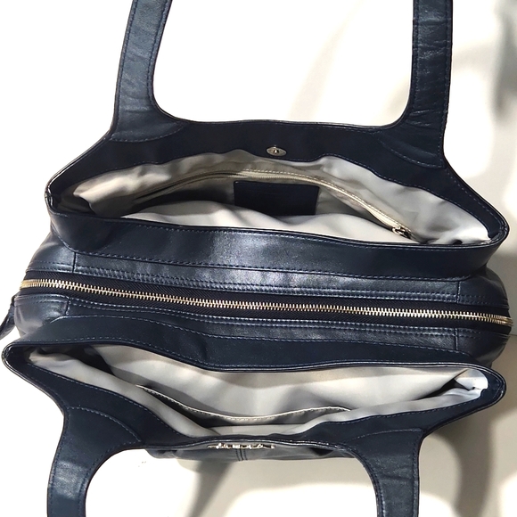 Coach Lexi Leather Gray Blue Metallic Large Carryall Shoulder Bag Purse F18829 - Picture 11 of 14